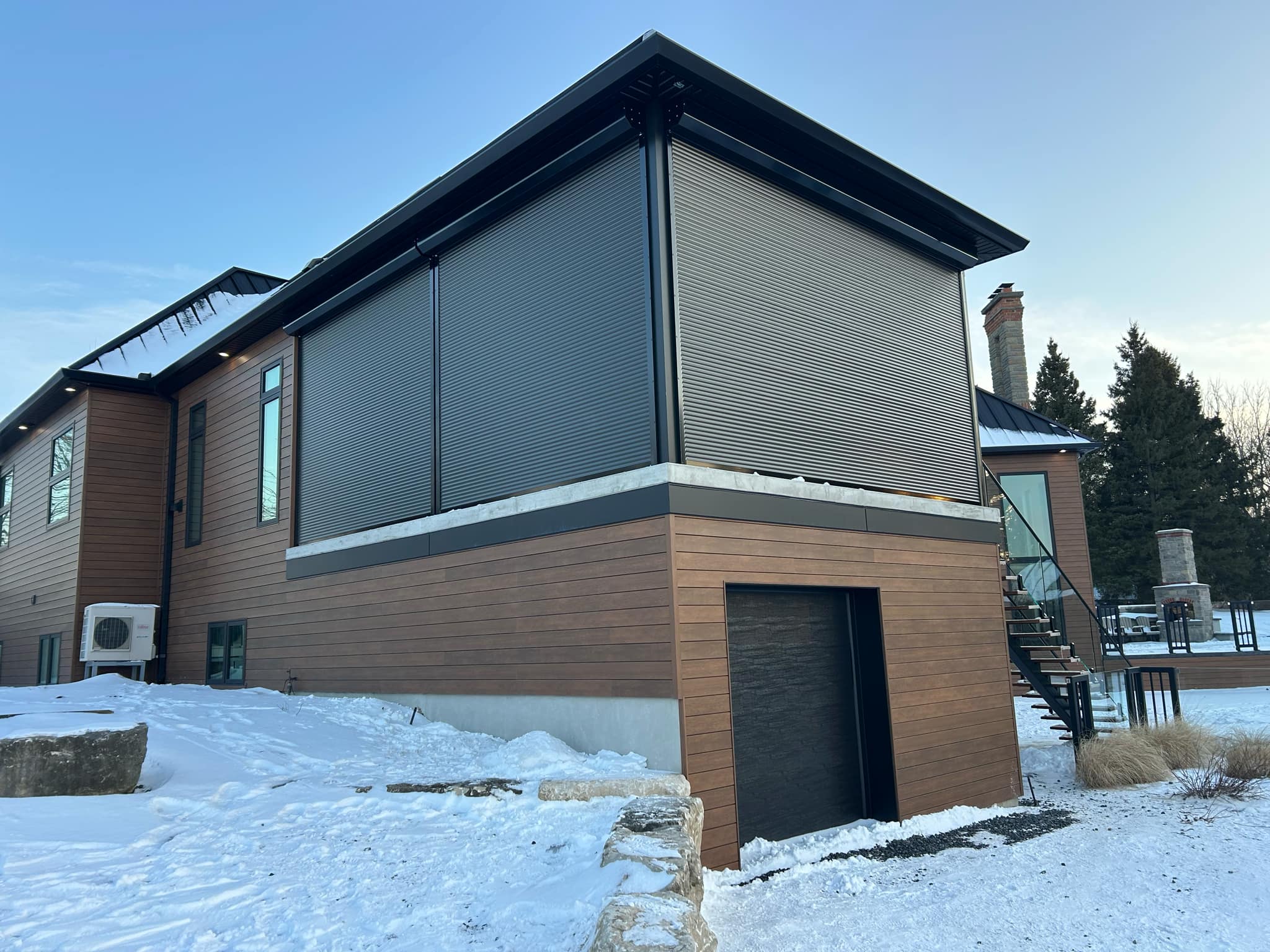 Security shutters installed on a modern structure